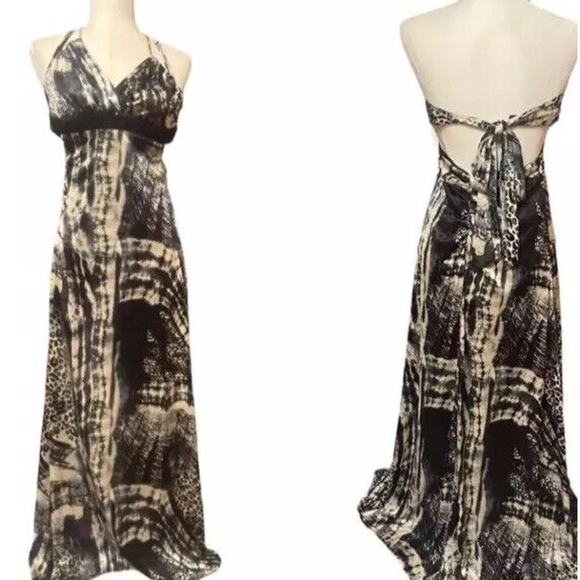 Vtg Y2k B Darlin Prom Formal Dress 9 8 Halter Gown Black White Satin Cut Out - Picture 1 of 11